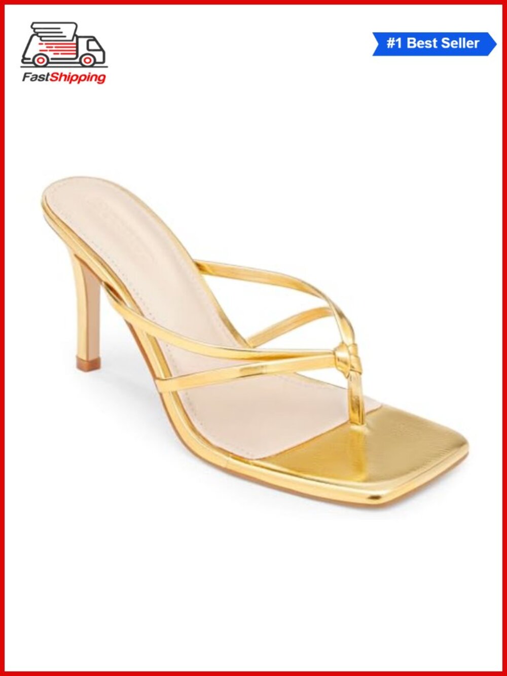 Strappy Square Toe Slip On Stiletto Heeled Sandals
